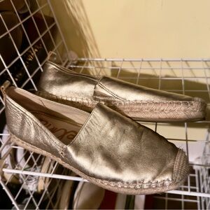 Sam Edelman Gold Leather Flats, jute accents, 9.5
